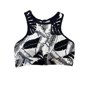 Seafolly Palm Beach Black & White High Neck Racerback Sheer Panels Swim Top S